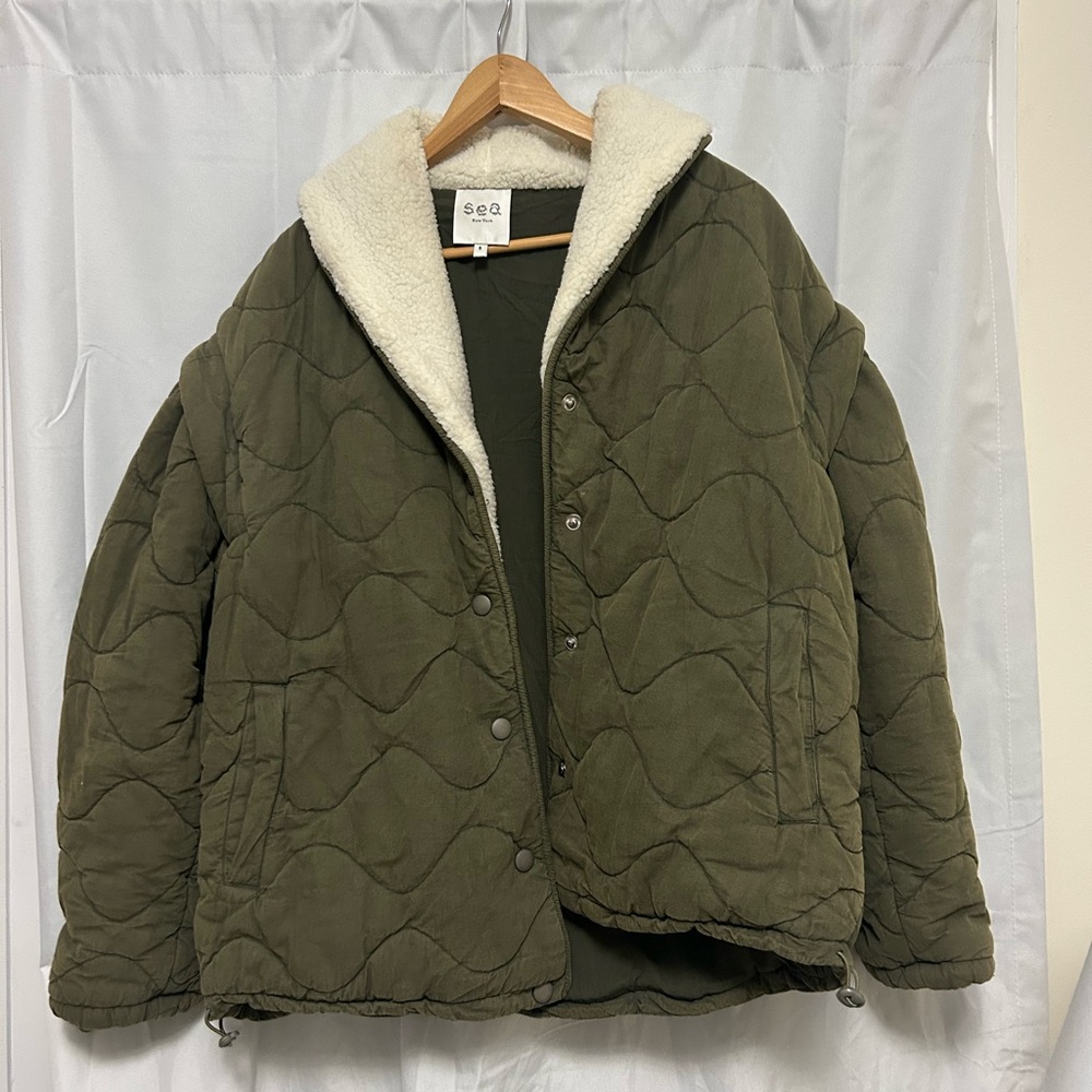 Sea Olive Quilted Jacket with Sherpa Lining